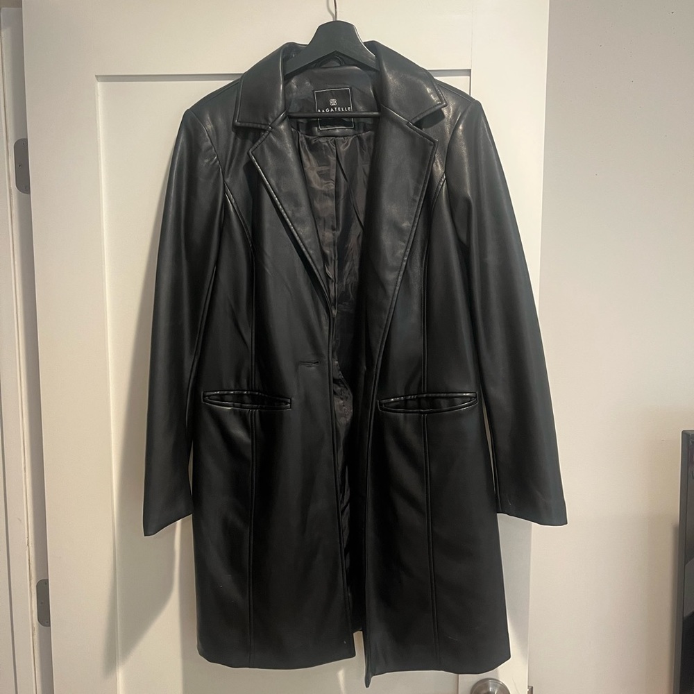 bagatelle collection mid length leather blazer